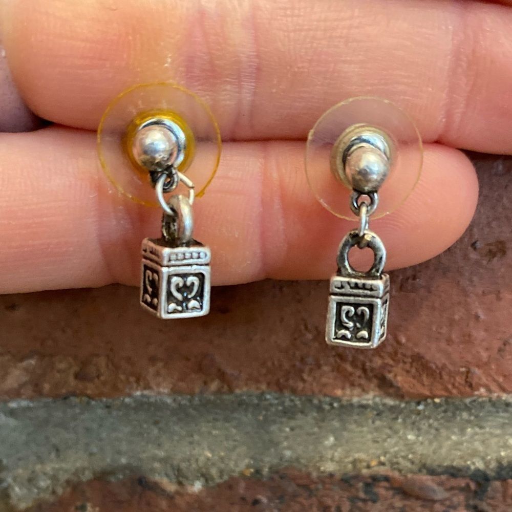 Brighton‎ vintage etched silver square post dangle earrings